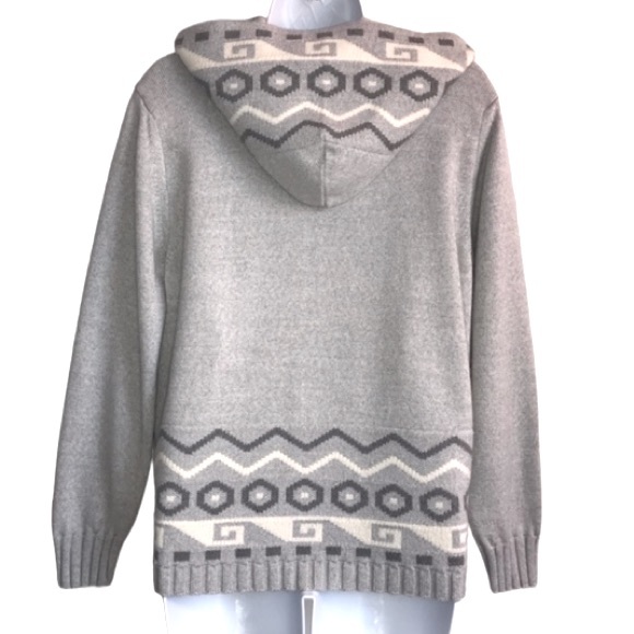 Aztec Tribal Print Gray & White thick full zip hooded sweater est size M in EUC - Picture 2 of 14